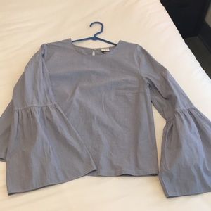 Summer Blue & White striped bell sleeve shirt